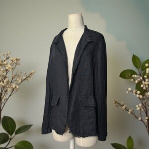 C Studio - Raw Edge Open Front Casual 100% Linen Navy Jacket Sz L